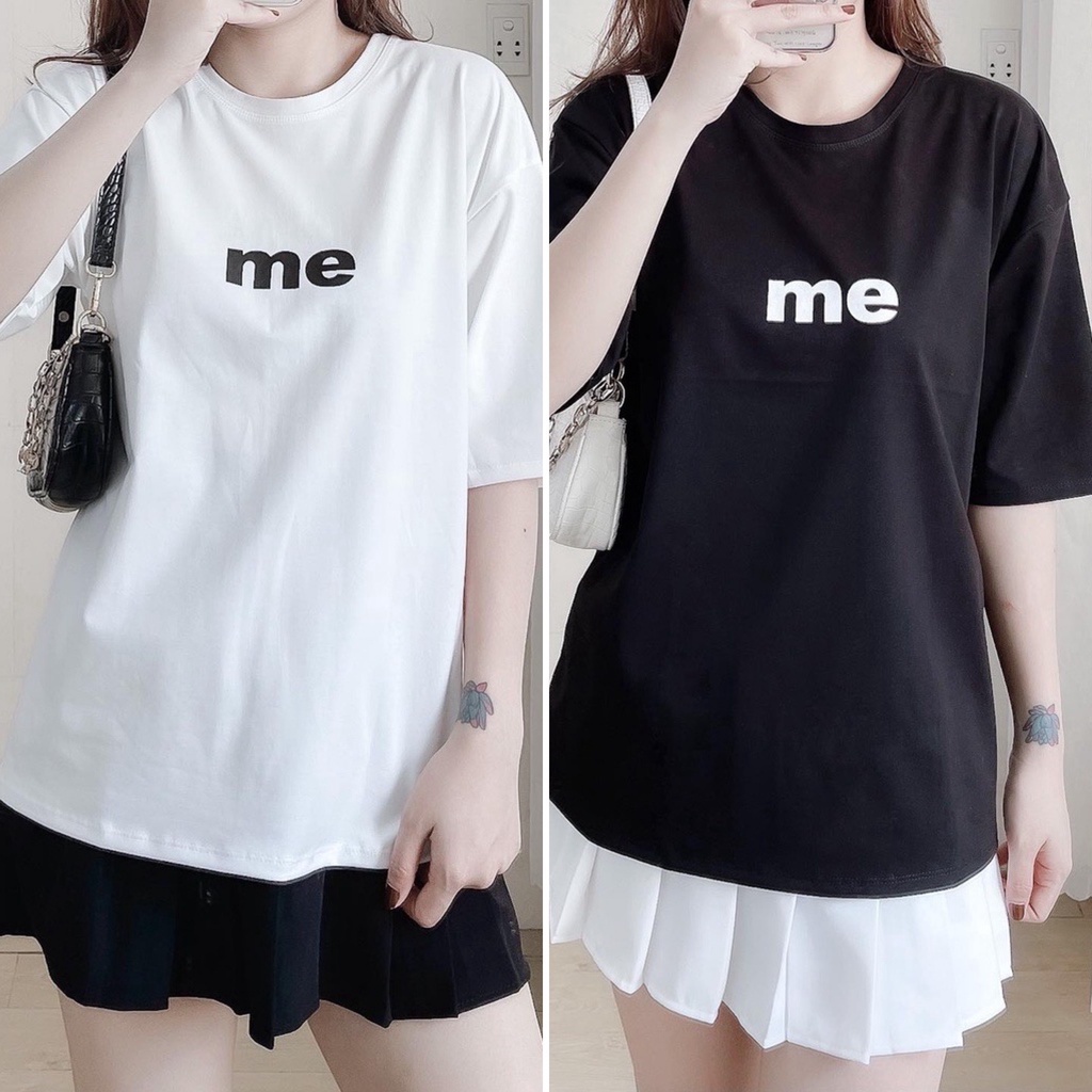 Áo Thun In Chữ Me Áo Thun Tay Lỡ Form Rộng Unisex 38-65kg Nam Nữ Phong Cách Ullzang