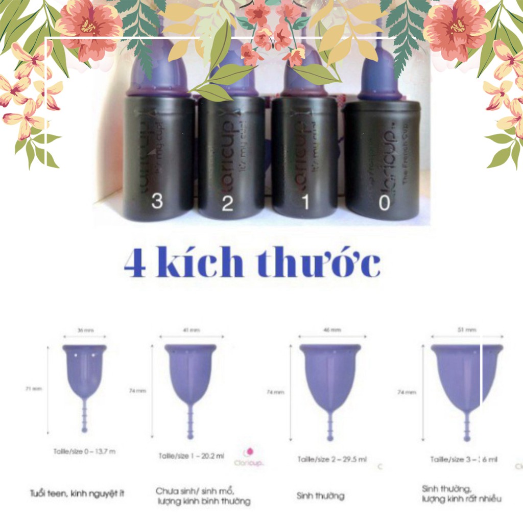 ƯU ĐÃI Cốc Nguyệt San Kháng Khuẩn Claricup Nhập Khẩu Pháp- Tặng 1 vĩ thuốc tiệt trùng cốc ƯU ĐÃI