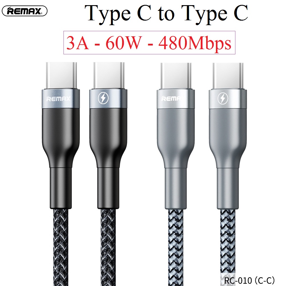 Cáp type c to type c Remax rc010, dây sạc type c 60W