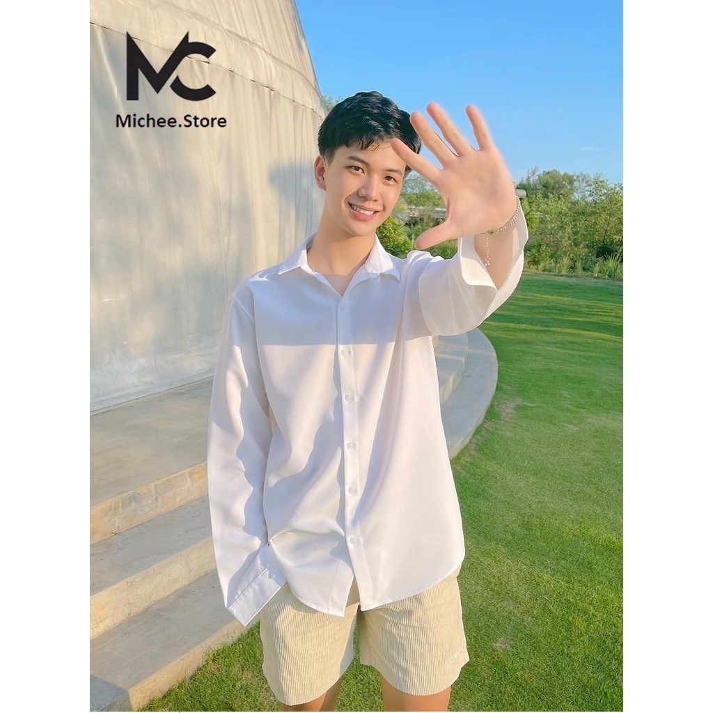 Áo sơ mi nam nữ dài tay Unisex Basic màu trắng và đen sơ mi lụa học sinh mịn mát form rộng suông