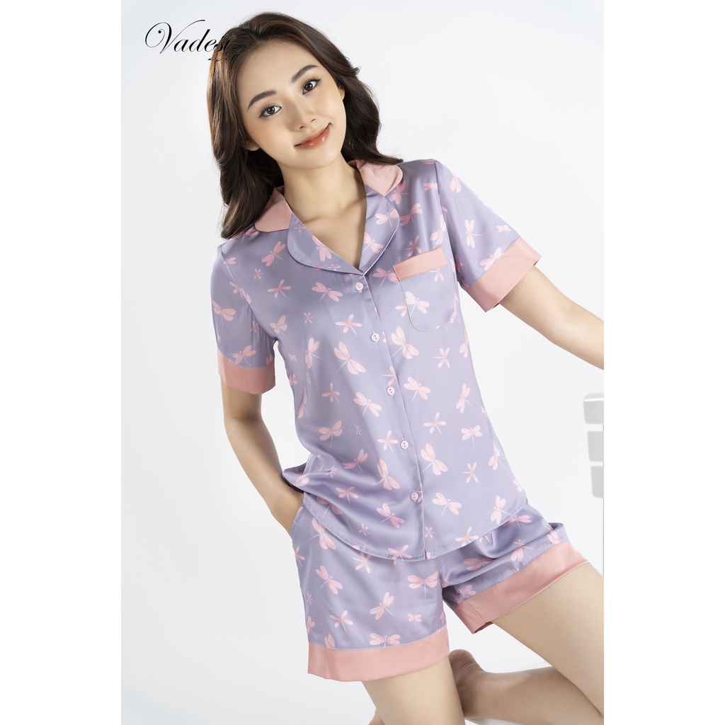 Bộ Đồ Ngủ Pijama Đùi Nữ Mặc Nhà Chất Liệu Lụa Luxury Cao Cấp Họa Tiết Sang Đẹp Mát Mềm