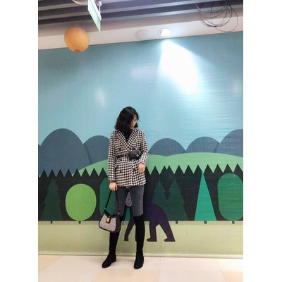 Ảnh thật 5 hình cuối-HC531.Áo blazer houndstooth thắt đai phong cách sang chảnh