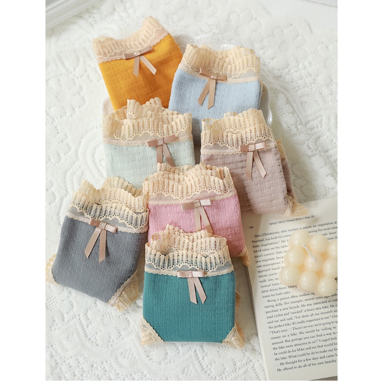 Quần Lót Nữ Cotton Viền Ren Tiểu Thư Màu Trơn Quần Chíp Cotton Dễ Thương Mainia Shop
