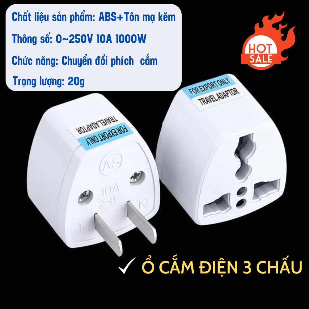 Phích Cắm Chuyển Đổi Từ 3 Chân Sang 2 Chân Nguồn 220V Tiện Dụng ATILA SHOP