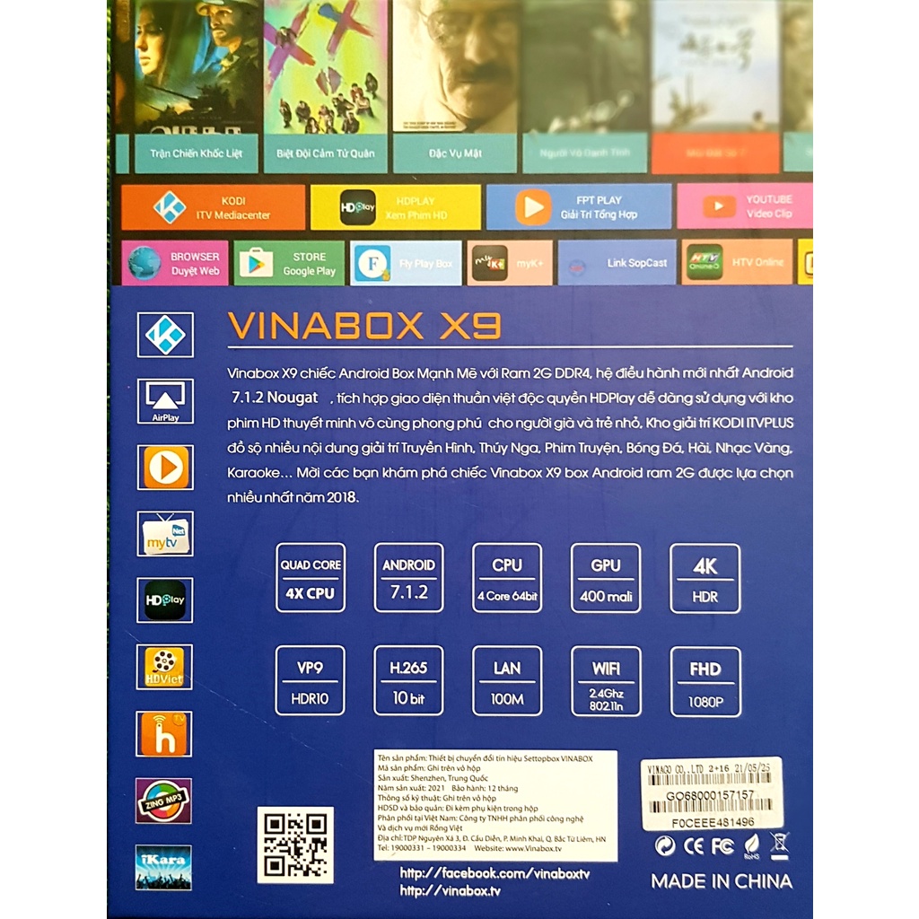 Android Tivi Box Vinabox X9 2021- RAM 2G/ ROM 16G/ ANDROID 7.1.2