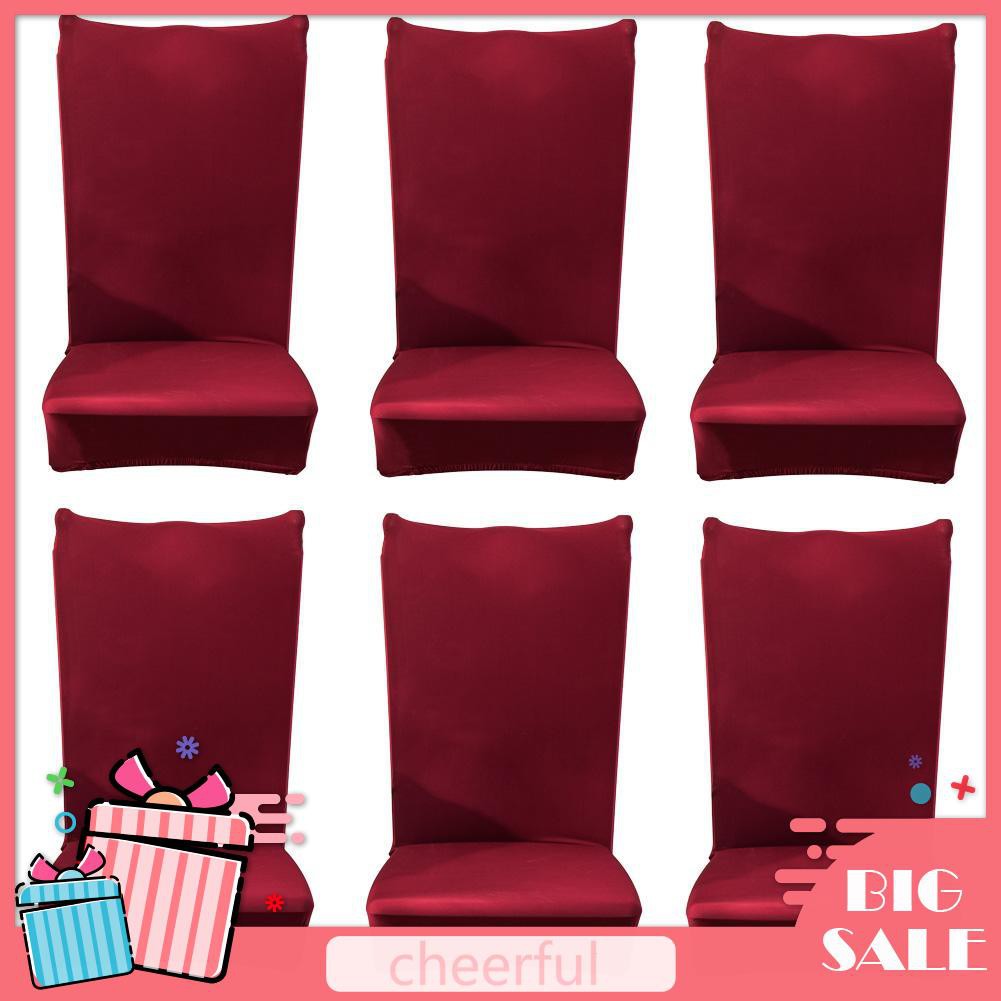 Set 6 vỏ bọc ghế màu đỏ rượu trơn co giãn dùng cho bữa tiệc/khách sạn