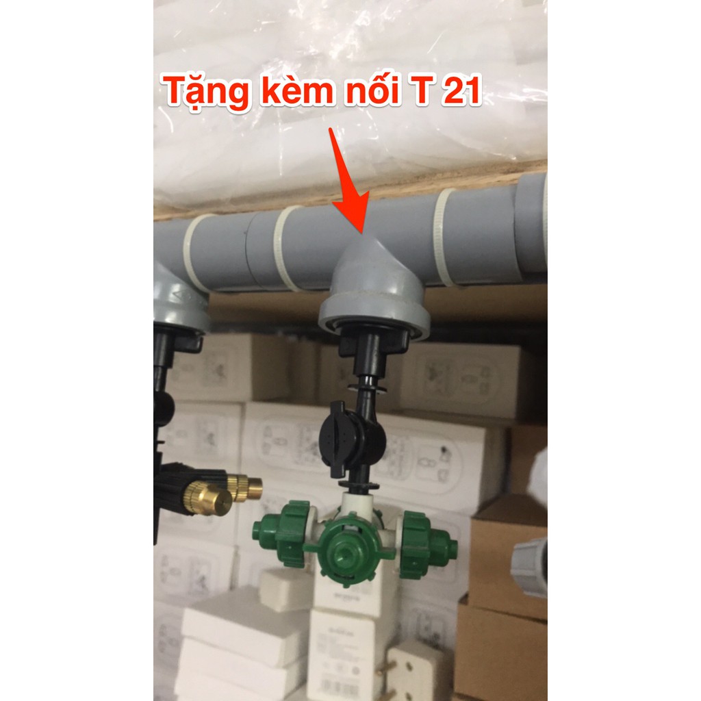 Béc phun sương 4 hướng xanh chân ren 21 kèm nối T 21 béc phun sương tưới lantưới rau cây cảnh gắn ống PVC - MHL