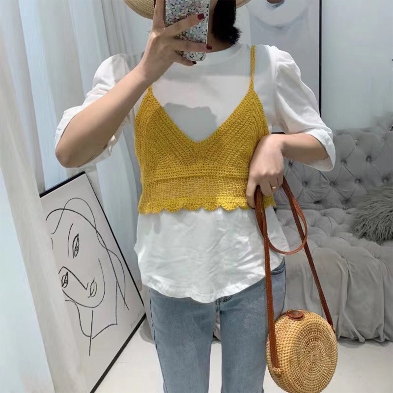 Áo Croptop Dệt Kim Màu Trơn Thời Trang Dành Cho Nữ