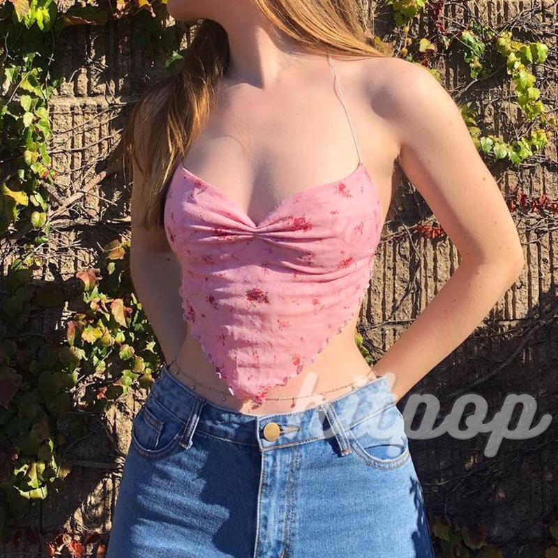 Áo Lửng Hai Dây Phối Họa Tiết Hoa Phong Cách Quyến Rũ Dành Cho Nữ | BigBuy360 - bigbuy360.vn