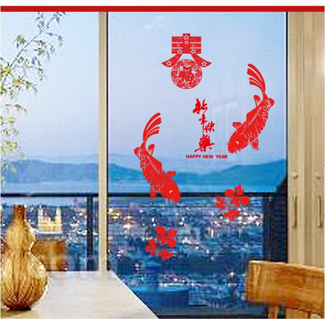 Decal trang trí tết - Cặp Cá Chép đỏ chúc tết