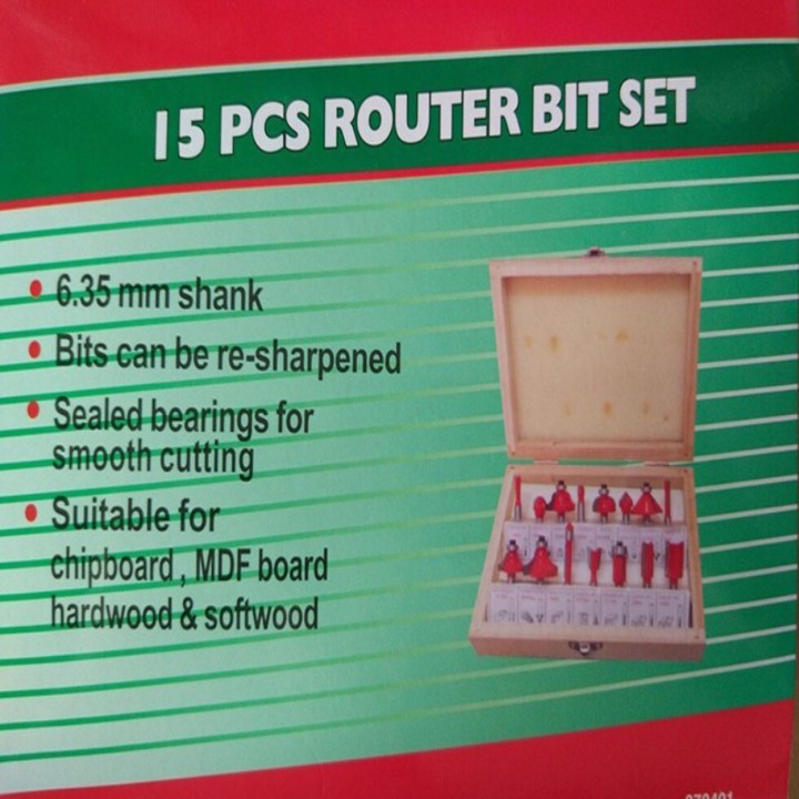 Bộ Mũi Phay Gỗ 15 Đầu 6,35 mm