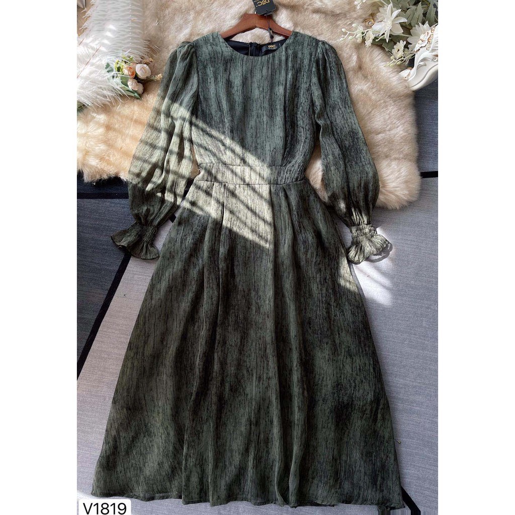Váy công sở liền thân xanh rêu V1819 - Tổng Kho Sỉ Tadi