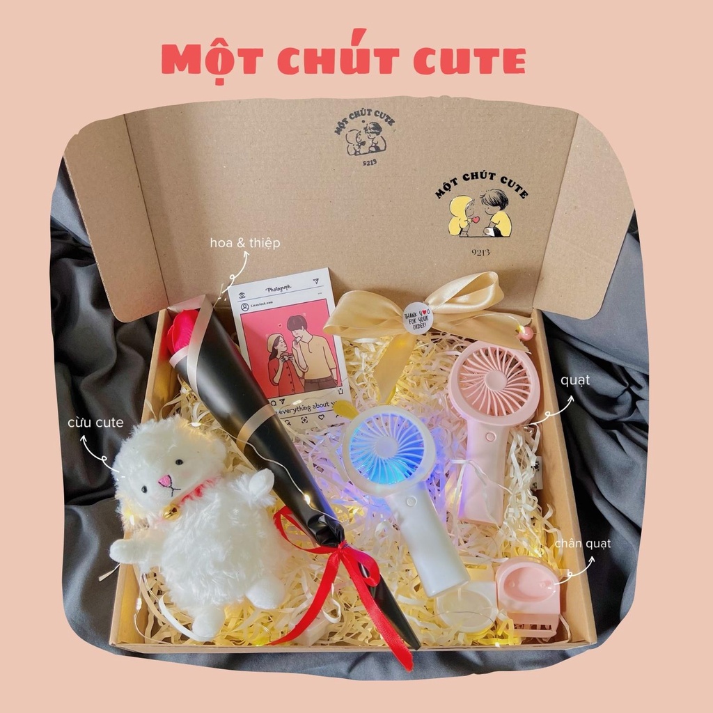 Set quà 2 Quạt mini Một chút cute tặng nam nữ, người yêu, bạn thân dịp Valentine, 20/10, 6/4,8/3, đi học, đi làm, picnic