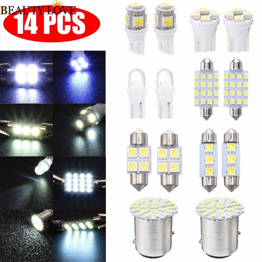 Bộ 14 Đèn LED Ánh Sáng Trắng 1157 T10 31 36mm Cho Xe Hơi