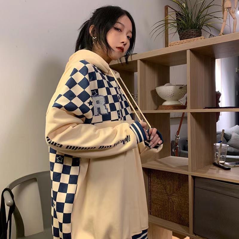 Áo Hoodie unisex , Áo nỉ bông nam nữ có mũ 2 lớp phối caro phom rộng phong cách hàn quốc ulzzang mặc đôi nhóm siêu đẹp | BigBuy360 - bigbuy360.vn