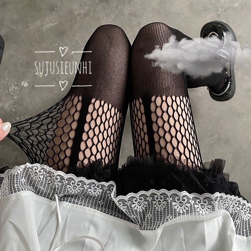 quần tất đen kẻ đùi mix lưới dành cho nữ