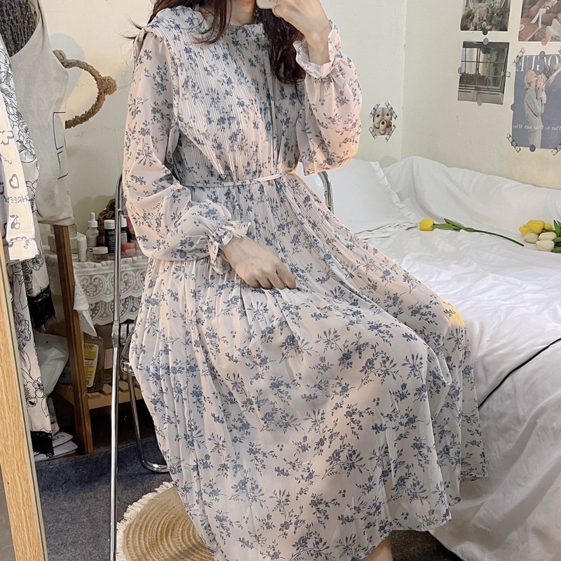 Đầm hoa nhí xếp li dáng dài ulzzang order