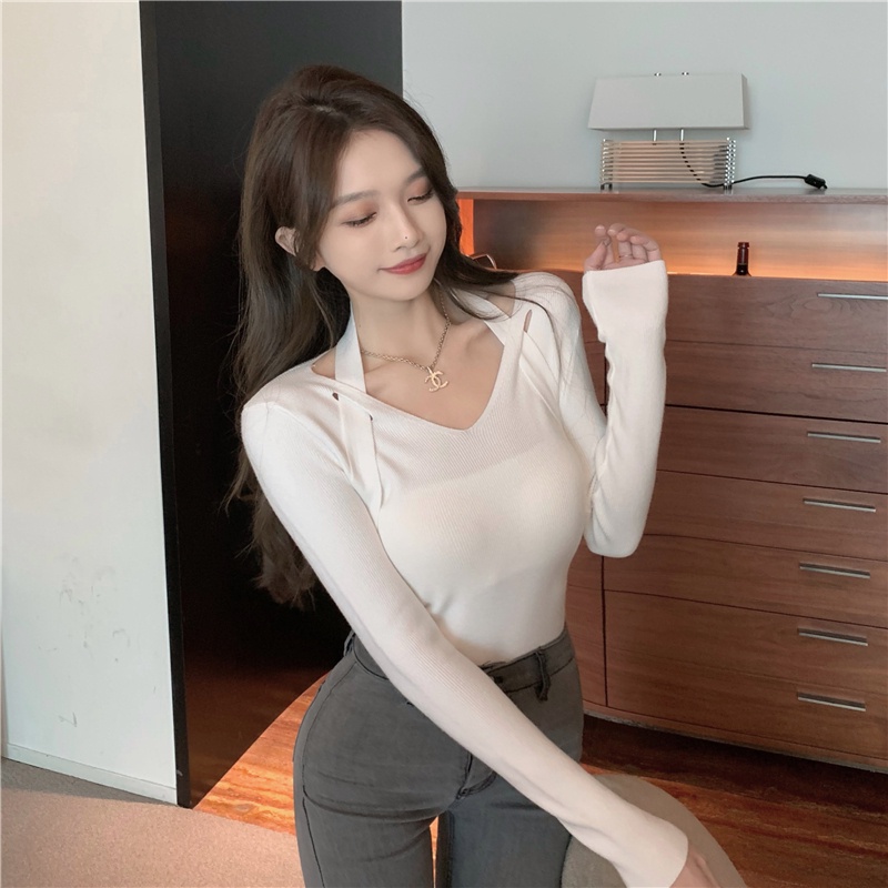 Áo ZHELIHANGFEI dệt kim tay dài trễ vai thiết kế ôm sát tôn dáng phong cách gợi cảm cho nữ