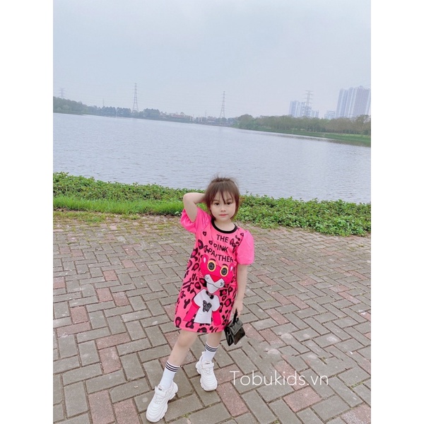 Váy Suông Hoạt Hình Pink Panther Tay Bồng Siêu Hot Tay Bồng Dễ Thương Cho Bé Gái