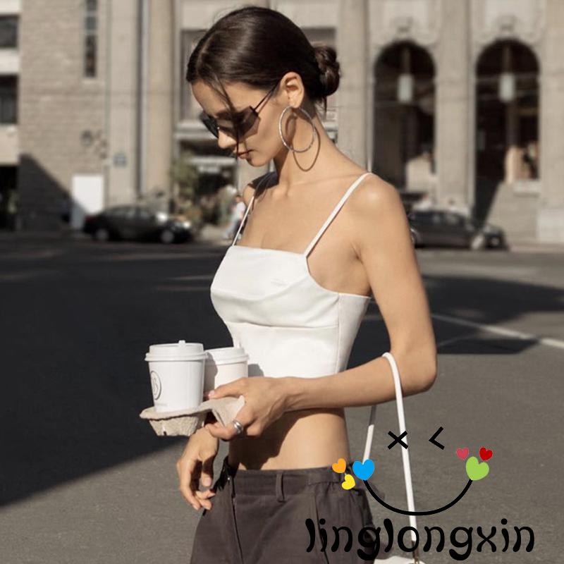 Áo Tank Top 2 Dây Cổ Vuông Không Tay Vạt Lệch Sau Lưng Dành Cho Nữ