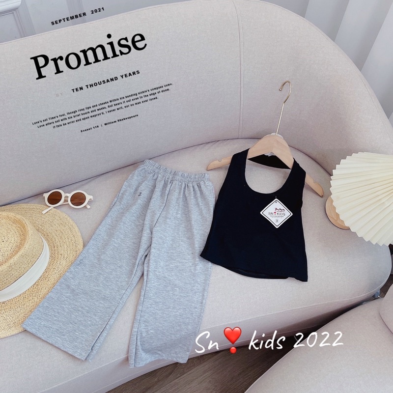 Set bộ tk quần xuông + áo đen hở lưng cho bé gái 10-25kg