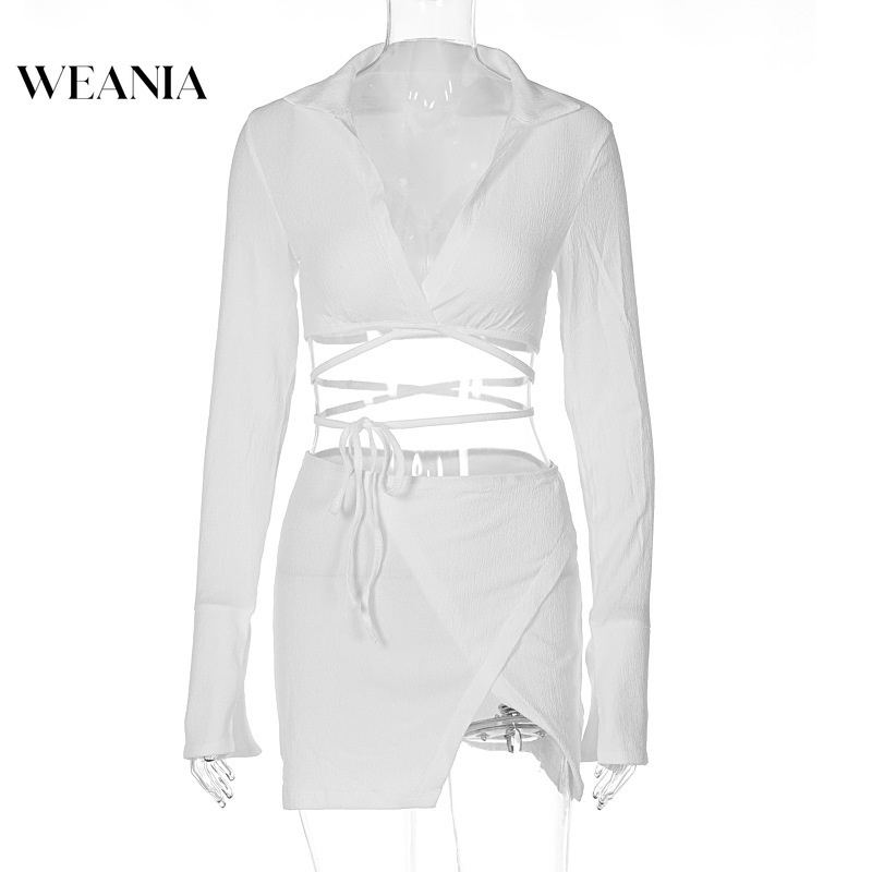 Bộ Áo Tay Dài Cổ Chữ V + Chân Váy Lưng Cao Xẻ Tà Thời Trang Dành Cho Nữ