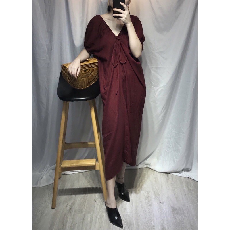Đầm Linen cổ V