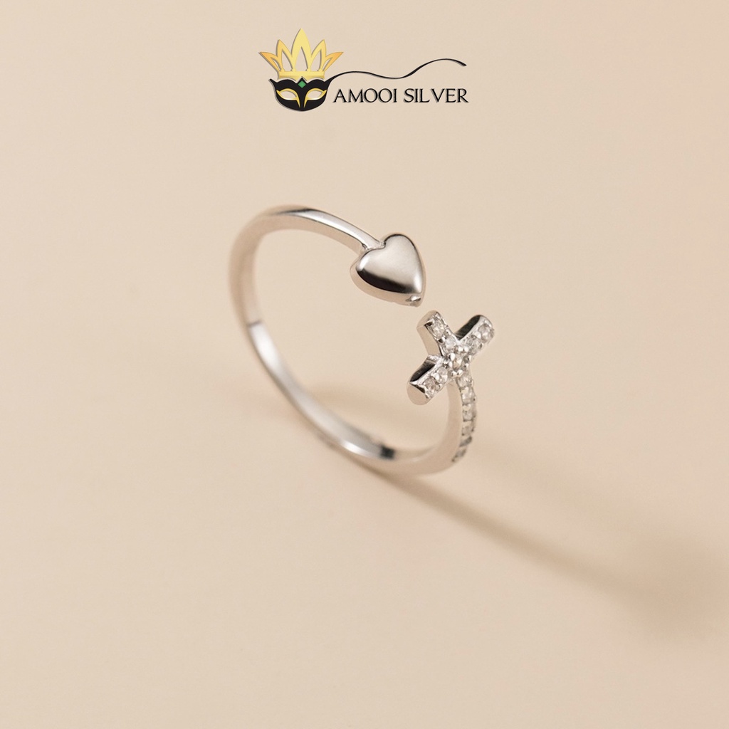 Nhẫn bạc S925 chữ T tim - Amooi Silver AN102