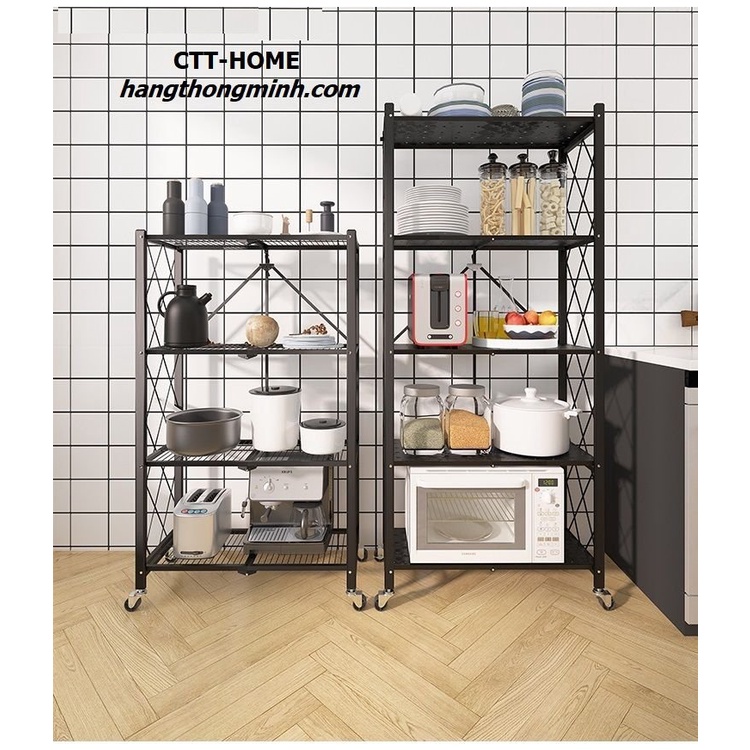 Kệ Để Đồ Nhà Bếp Gấp Gọn 3 ,4 ,5 Tầng Để Đồ Trang Trí, Để Lò Vi Sóng Bằng Thép Sơn Tĩnh Điện
