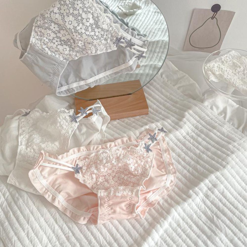 Quần lót cotton phối ren hoa thoáng khí phong cách Hàn Quốc cho nữ