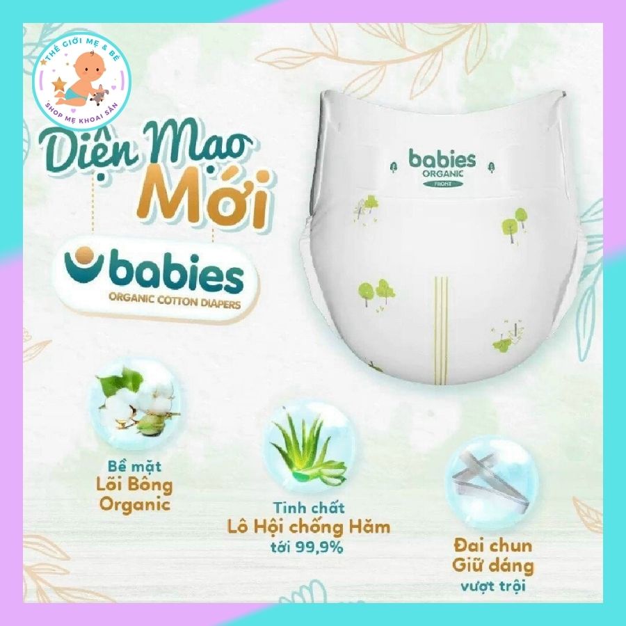 Tã Bỉm BABIES ORGANIC an toàn cho bé [Dán S66/M56/L46] [Quần M54/L50/XL46/XXL40]