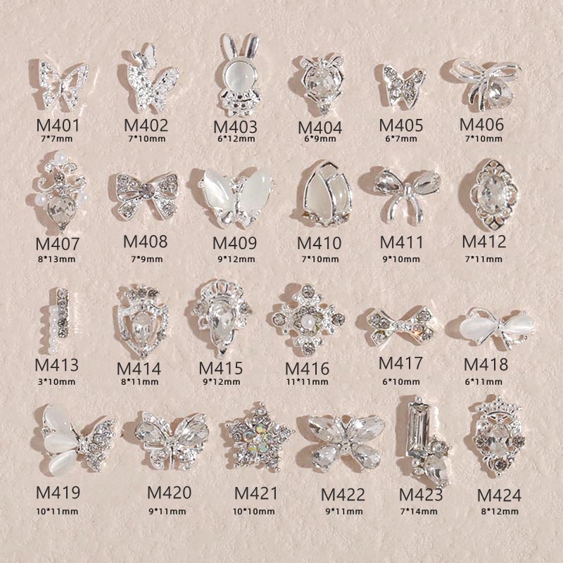 Charm Cao Cấp Trang Trí Móng Màu Bạc, Charm Nơ Màu Bạc