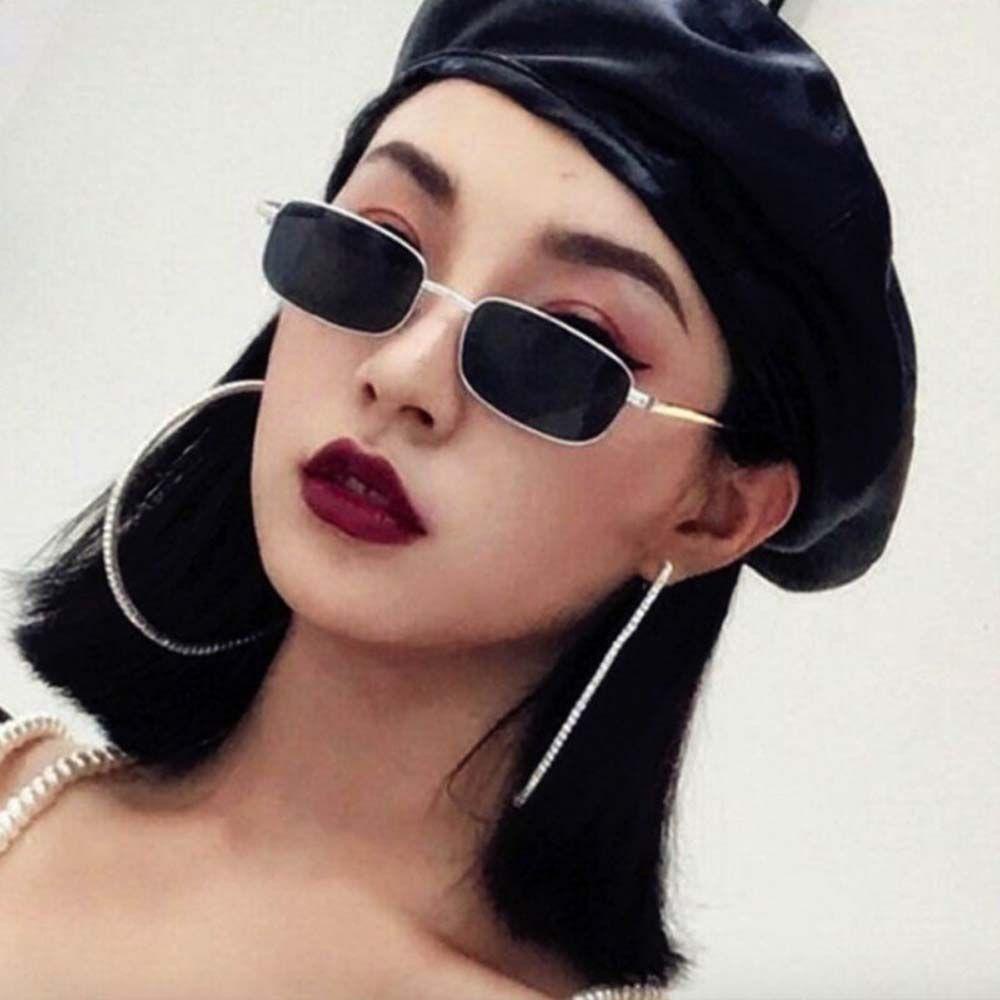 Kính Mát Hình Chữ Nhật Màu Đỏ Phong Cách Vintage|Kính Mát Gọng Kim Loại Nhỏ Màu Sắc Đa Dạng Phong Cách Hàn Quốc
