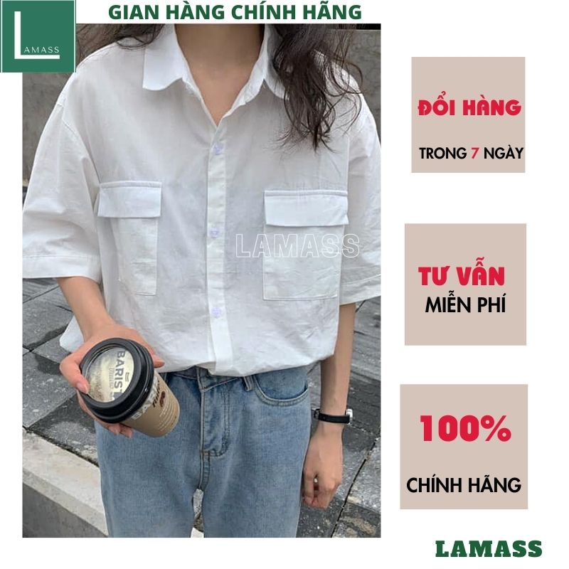 Áo sơ mi nữ hàn quốc túi hộp 5 mầu form rộng cữ xinh unisex ulzzang vintage -LAMASS