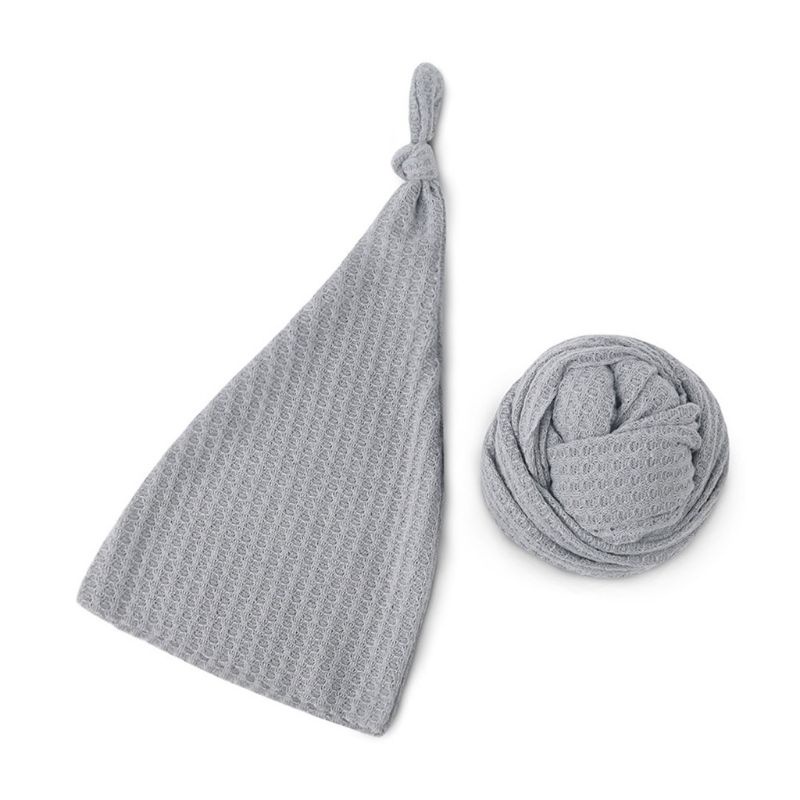 Set khăn quấn và mũ mềm dùng làm phụ kiện chụp ảnh cho bé sơ sinh