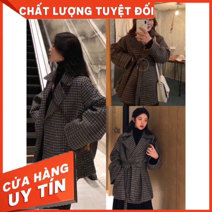 Áo Khoác Dạ Kẻ Dáng Rộng Hàn Quốc Mùa Đông - Hàng nhập khẩu