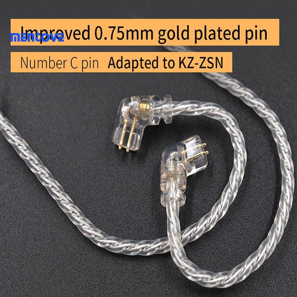 Dây cáp tai nghe mạ giắc cắm 3.5mm dây mạ bạc đầu nối 2 chấu 0.75mm thay thế cho tai nghe KZ-ZSN