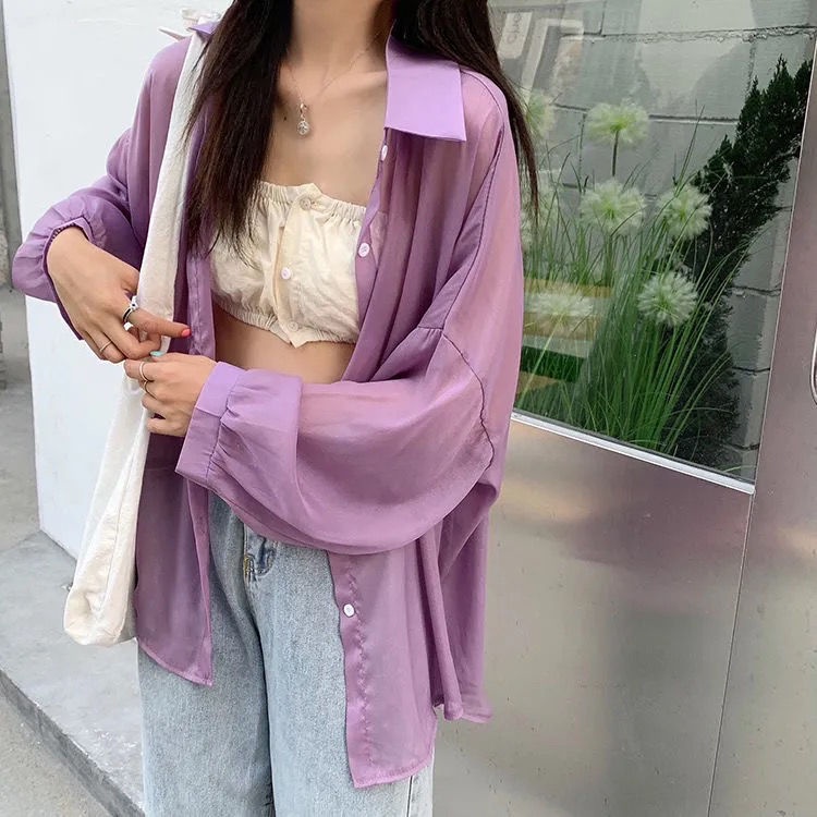 Áo Sơ Mi Chiffon Mỏng Tay Dài Chống Nắng Mùa Hè Thiết Kế Ngọt Ngào Cao Cấp Mẫu Mới Thời Trang Cho Nữ