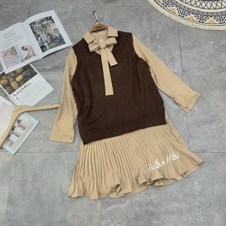 (Ảnh thật) Set váy dài tay + gile len