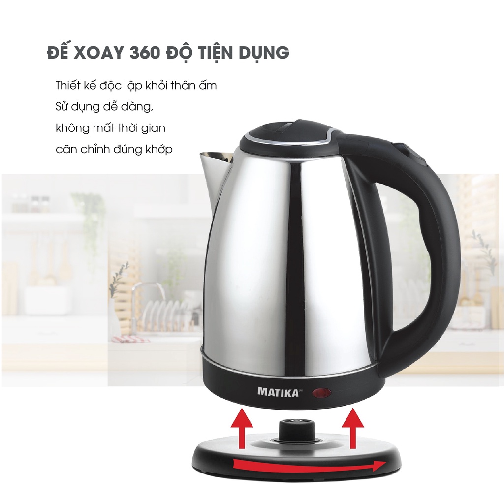 [Mã BMBAU50 giảm 10% đơn 99k] Ấm Siêu Tốc MATIKA Inox 1.8L MTK18