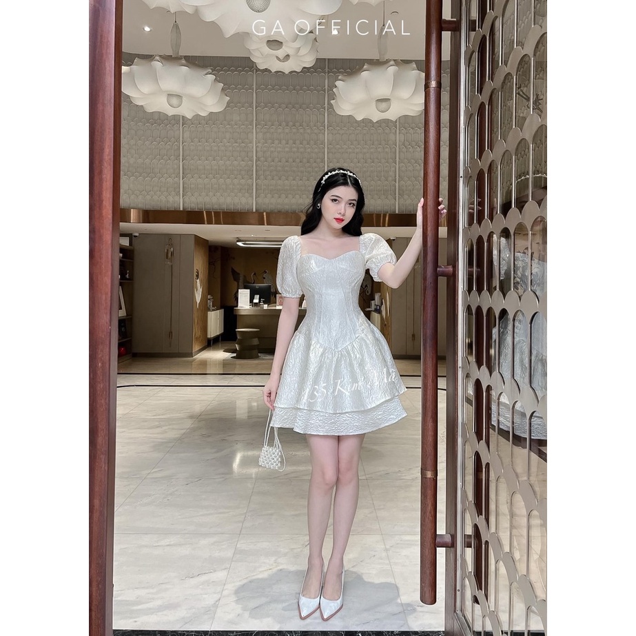 Váy trễ vai xốp hoa nổi 2 tầng dáng xòe MIVOSA VN100