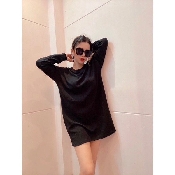 Đầm dài tay đen suông form rộng vnxk