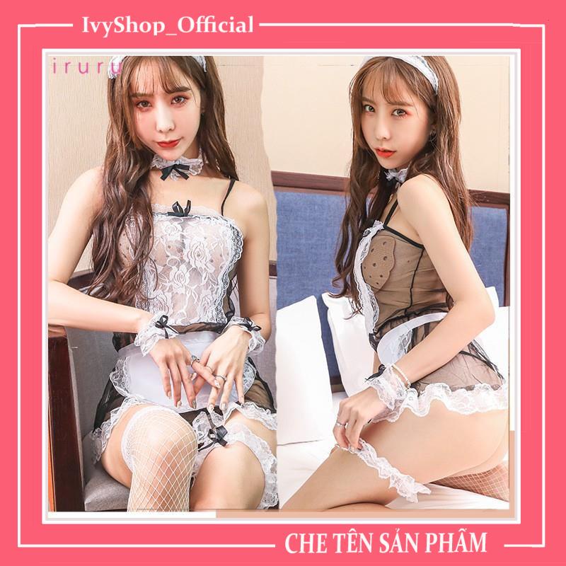 Bộ ngủ Cosplay hầu gái voan lưới - Đen,hồng đậm,xanh HG001