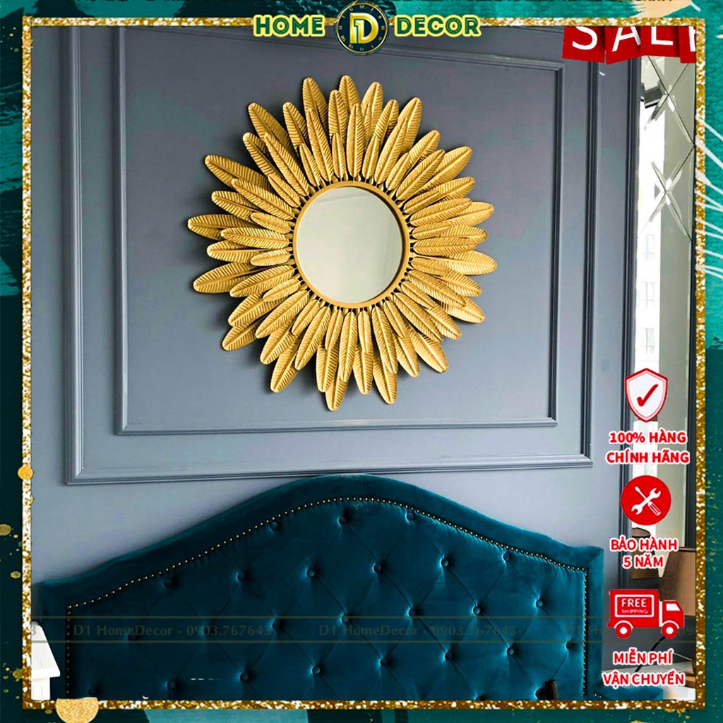 Gương Treo Tường Tròn Decor Nghệ Thuật Trang Trí Tường Chính Hãng D1 Home 90x90 CM khung sắt sơn tĩnh điện 4 lớp