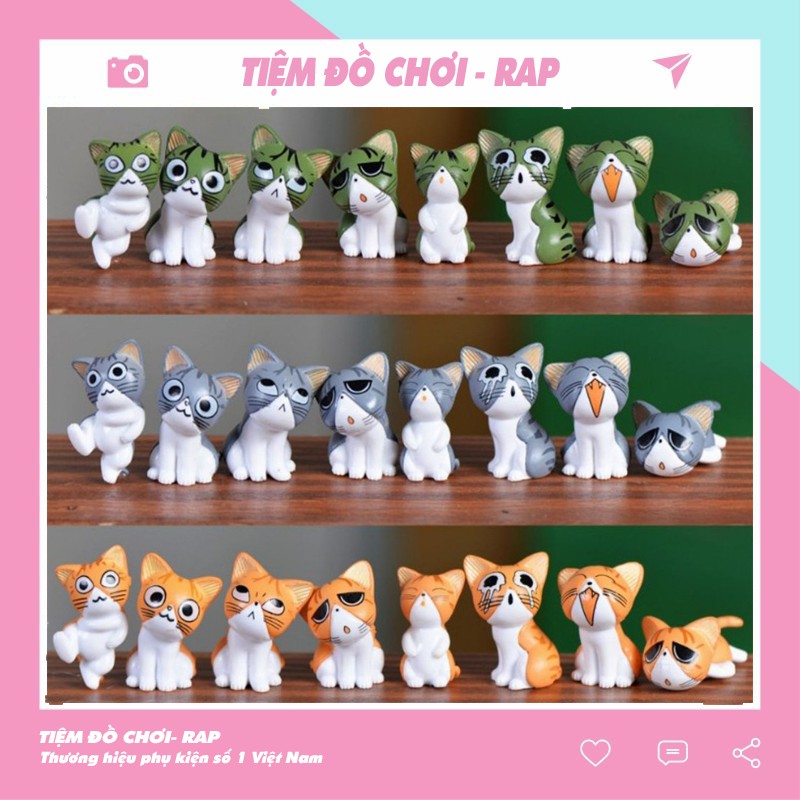 Set 9 mô hình mèo Chi hoạt hình Nhật Bản full bộ dễ thương cute để bàn dùng để trang trí góc học tập, làm việc