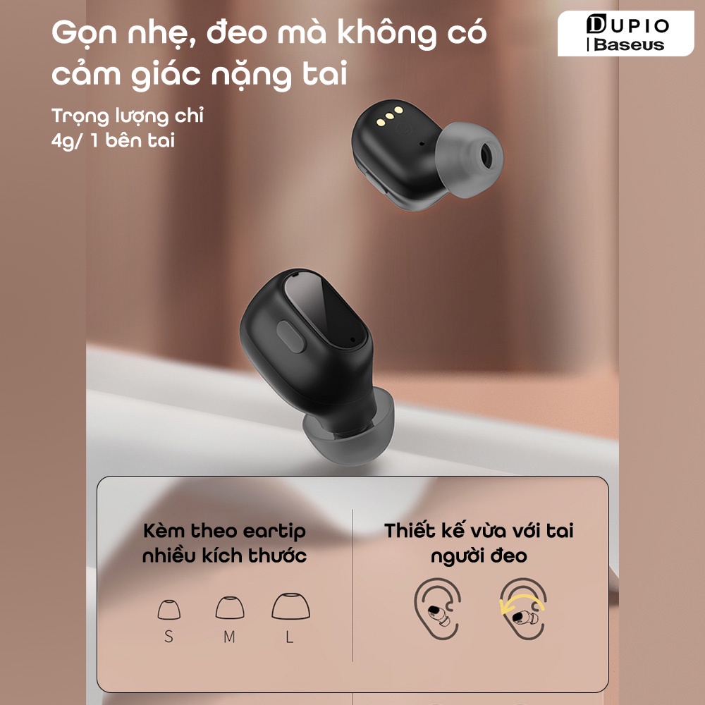 Tai nghe không dây DUPIO Baseus TN06 Bluetooth tws dung lượng pin lớn có đèn hiển thị pin