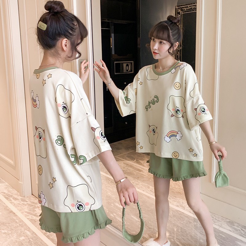 Đồ Bộ Bầu đùi mặc nhà đẹp  mùa hè giá rẻ,hình in cute xinh xắn dễ thương .chất liệu cotton mềm mát.)