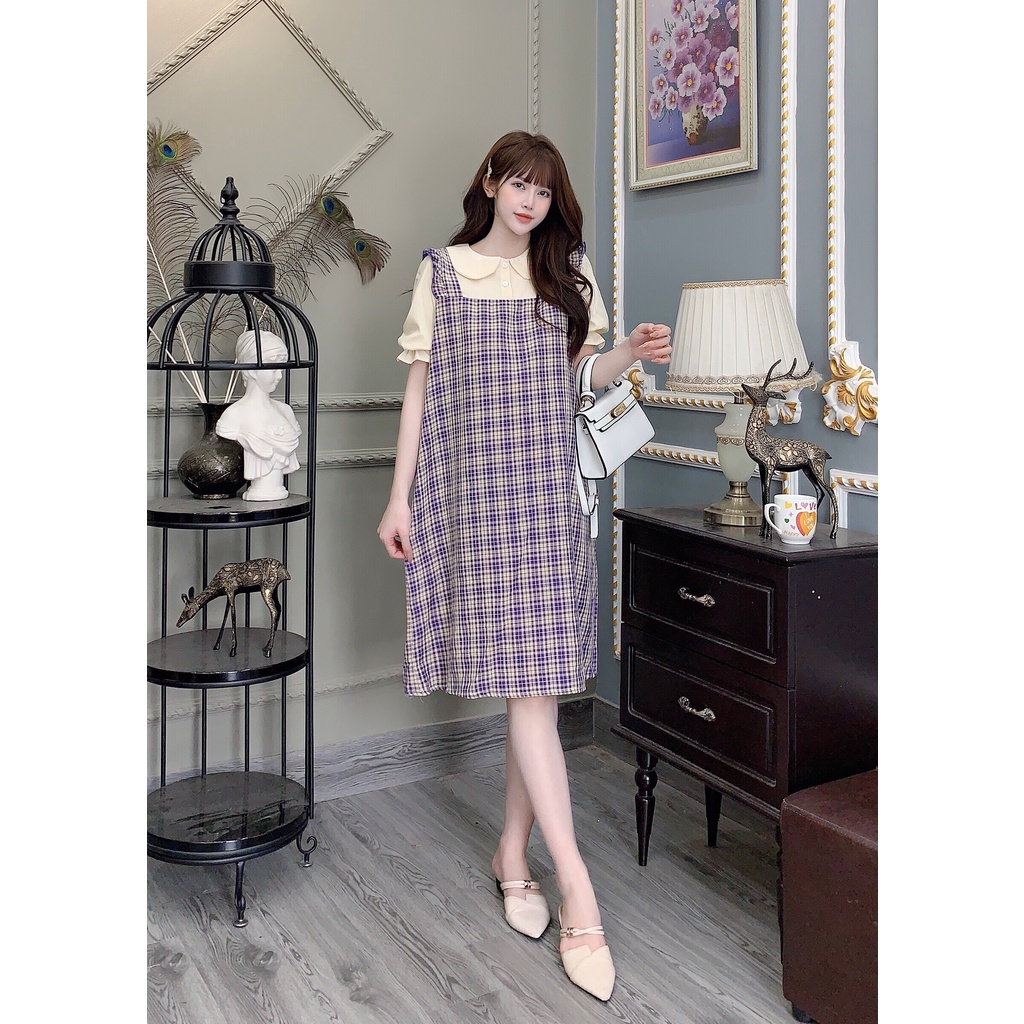 Yếm bầu liền áo thời trang thiết kế kẻ xinh xắn M497 Mom and Baby