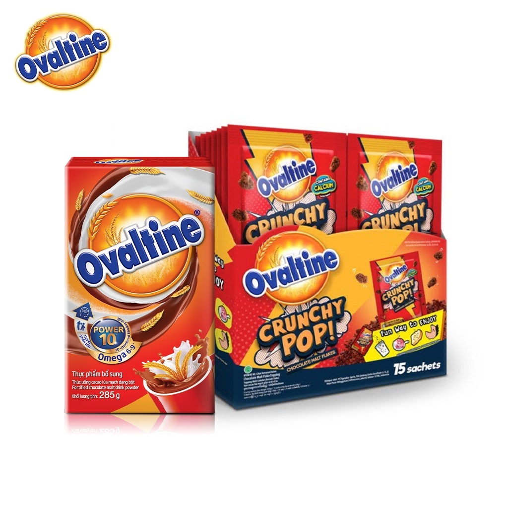 [COMBO] Ovaltine Bột Cacao Hộp 285g + Cacao Giòn Rắc Hộp 15 gói x 8g