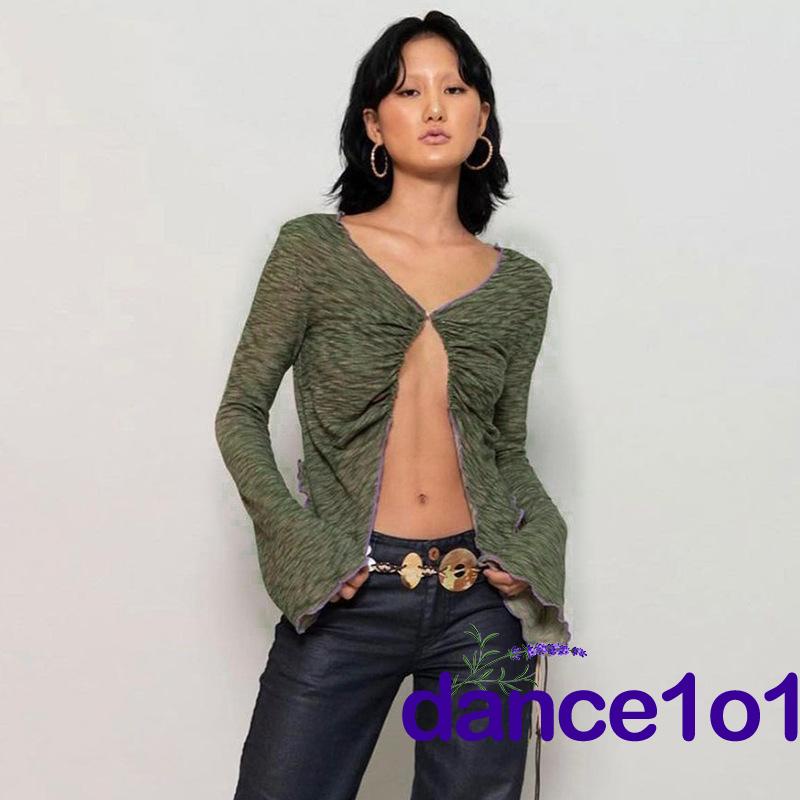 Áo nữ tay dài cổ chữ V thiết kế quyến rũ thời trang